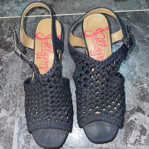 Jelly pop crocheted crock wedge sandal size 6